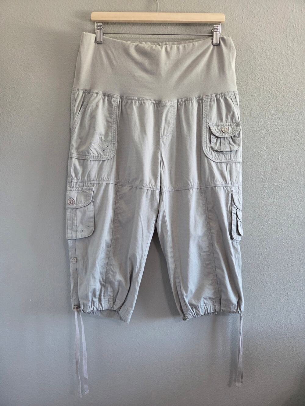 Calvin Klein Maternity Cropped Cargo Pants Size XL Performance Quick Dry Gray